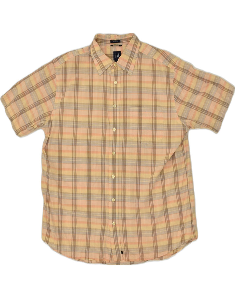 GAP Mens Slim Short Sleeve Shirt XL Beige Check Cotton | Vintage Gap | Thrift | Second-Hand Gap | Used Clothing | Messina Hembry 