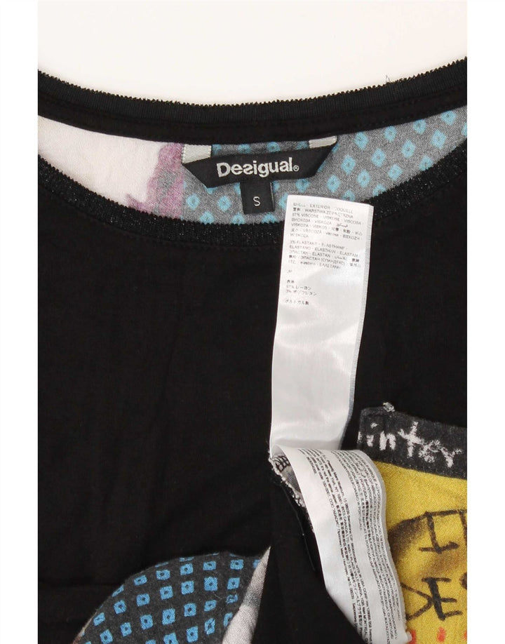 Desigual Womens Abstract Pattern Top 3/4 Sleeve UK 10 Small Black Viscose
