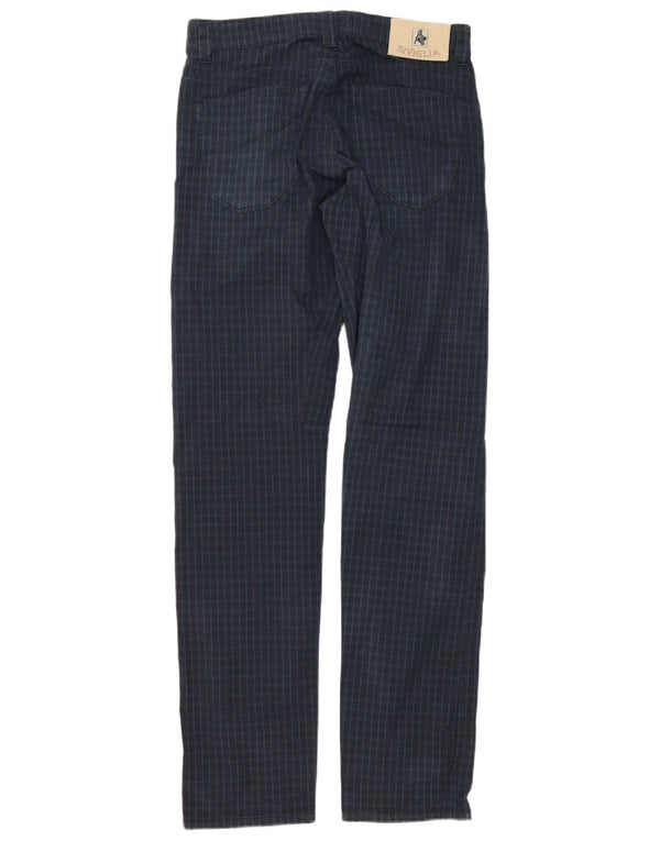 SIVIGLIA Mens Straight Casual Trousers W31 L34 Navy Blue Check Cotton