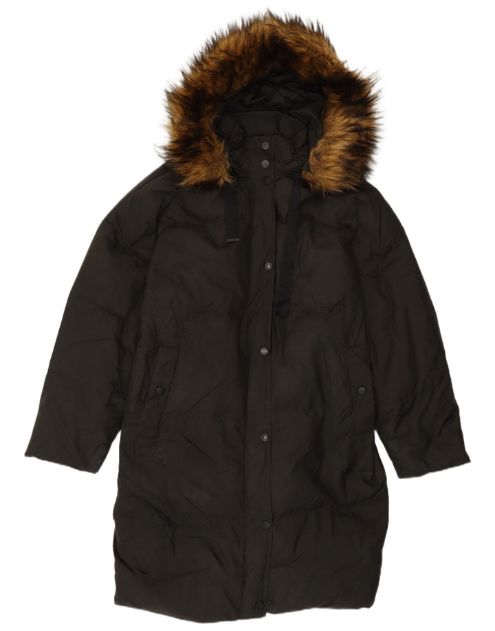 Zara Womens Oversized Hooded Padded Coat UK 10 Small Black Nylon