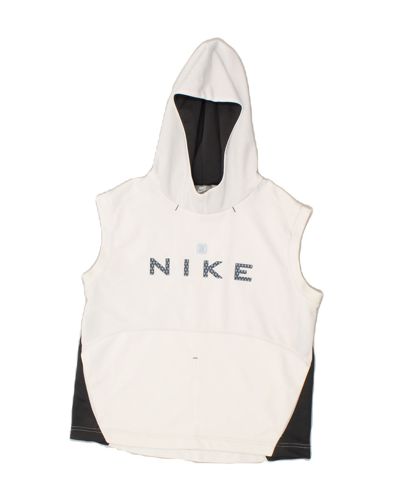 NIKE Boys Graphic Sleeveless Hoodie Jumper 8-9 Years Small White | Vintage Nike | Thrift | Second-Hand Nike | Used Clothing | Messina Hembry 