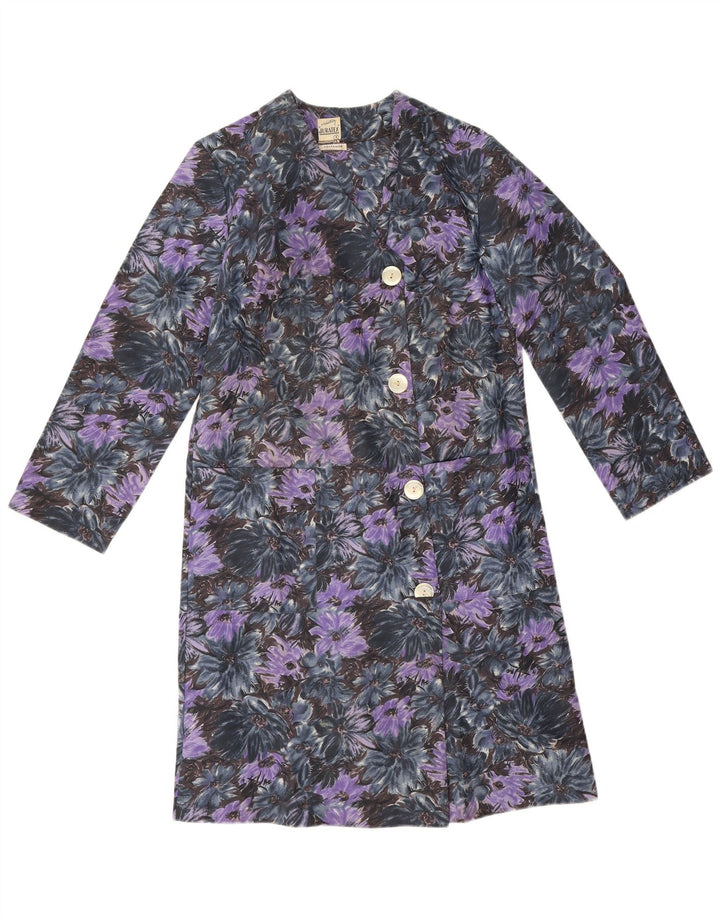 Vintage Womens Overcoat UK 14 Medium Purple Floral Polyamide