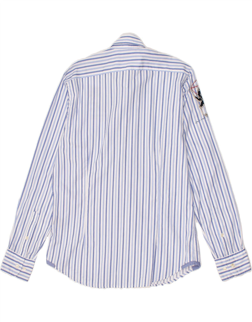 LA MARTINA Mens Graphic Shirt Medium Blue Striped Vintage La Martina and Second-Hand La Martina from Messina Hembry 