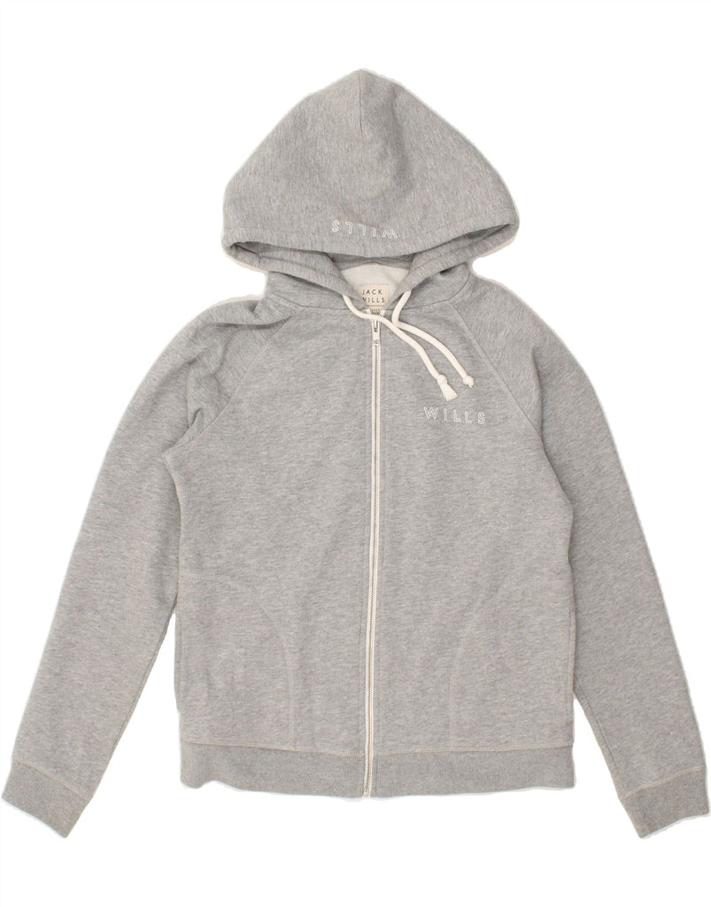 JACK WILLS Womens Graphic Zip Hoodie Sweater UK 12 Medium Grey Cotton | Vintage Jack Wills | Thrift | Second-Hand Jack Wills | Used Clothing | Messina Hembry 