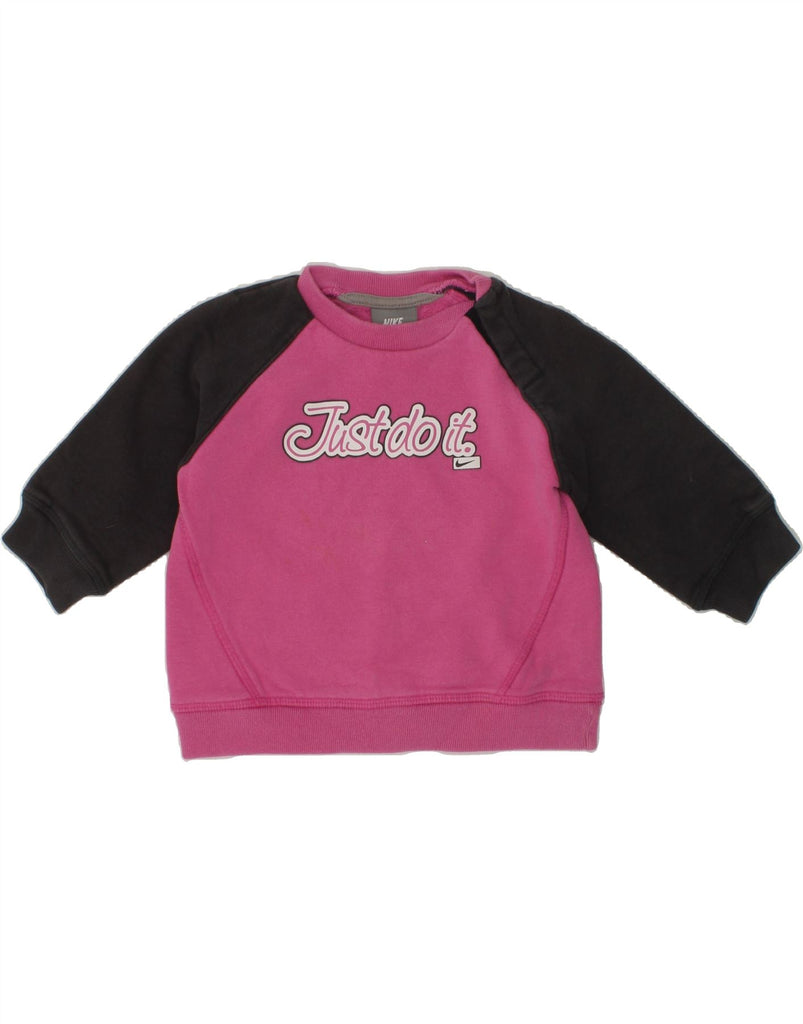 NIKE Baby Girls Graphic Sweatshirt Jumper 9-12 Months Pink Colourblock | Vintage Nike | Thrift | Second-Hand Nike | Used Clothing | Messina Hembry 