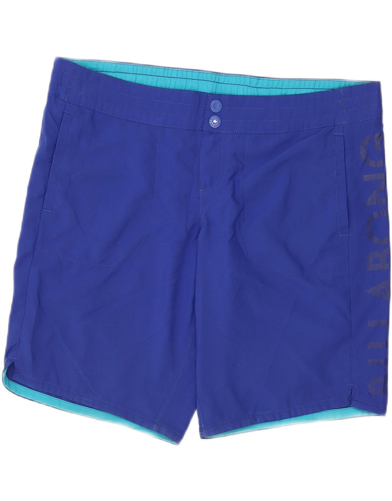 BILLABONG Womens Low Waist Graphic Sport Shorts Large Blue Polyester Vintage Billabong and Second-Hand Billabong from Messina Hembry 