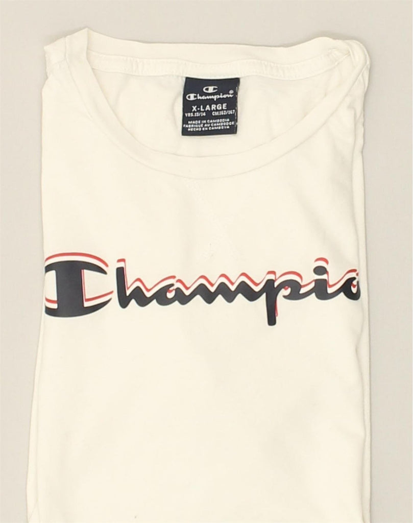 CHAMPION Boys Graphic T-Shirt Top 13-14 Years XL  White Cotton | Vintage Champion | Thrift | Second-Hand Champion | Used Clothing | Messina Hembry 