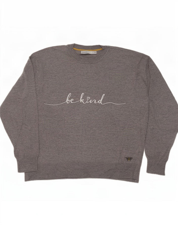 Oasis Womens Graphic Oversized Crew Neck Jumper Sweater UK 10 Small Grey