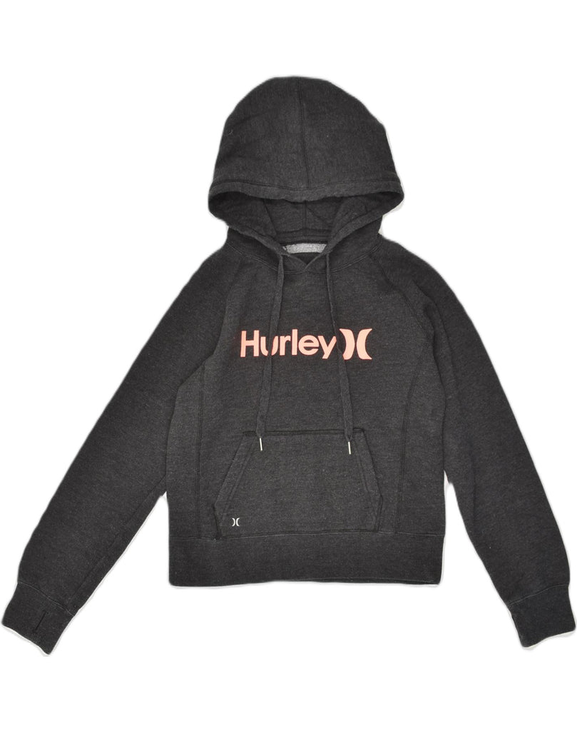 HURLEY Womens Crop Graphic Hoodie Jumper UK 10 Small Grey Cotton | Vintage Hurley | Thrift | Second-Hand Hurley | Used Clothing | Messina Hembry 