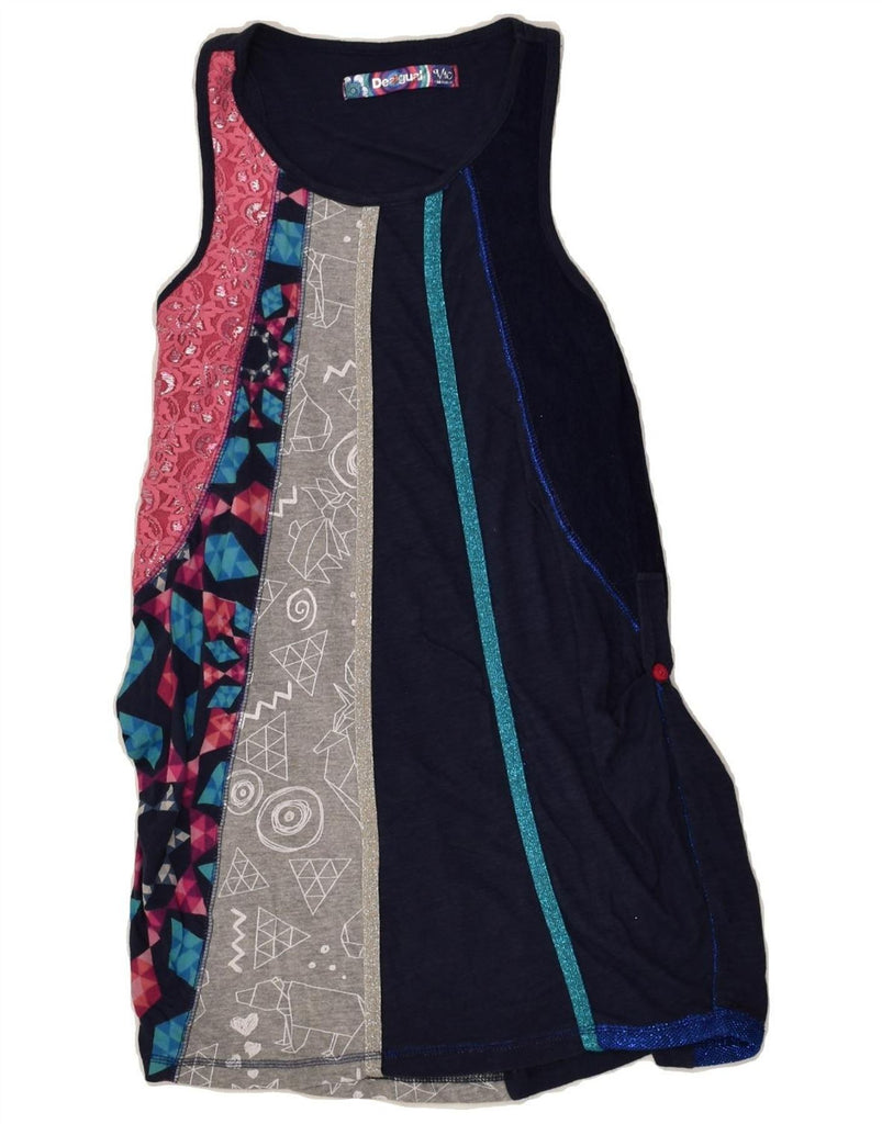 DESIGUAL Girls Sleeveless Basic Dress 9-10 Years Navy Blue Colourblock | Vintage Desigual | Thrift | Second-Hand Desigual | Used Clothing | Messina Hembry 