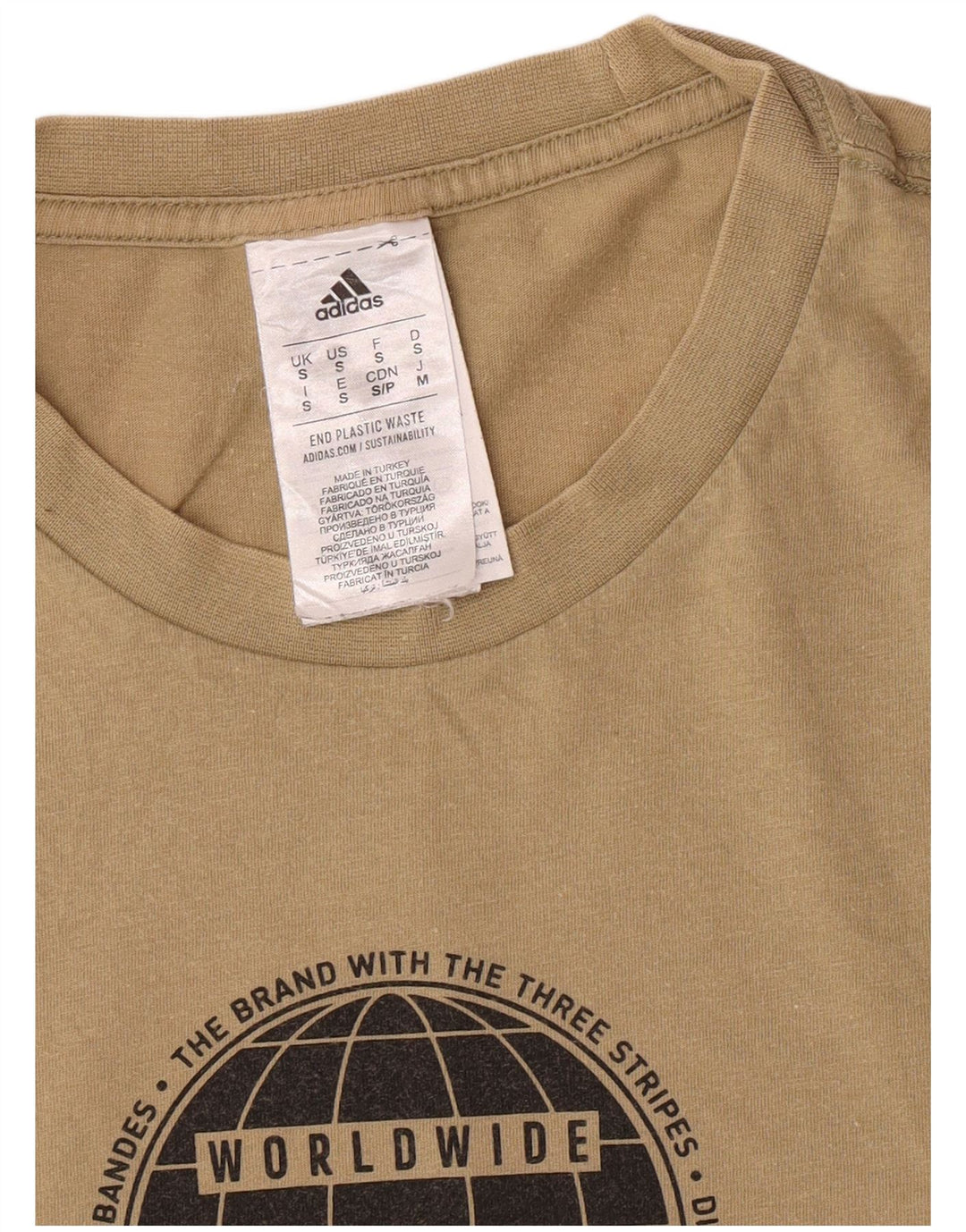 Adidas Mens Regular Graphic T-Shirt Top Small Khaki Cotton