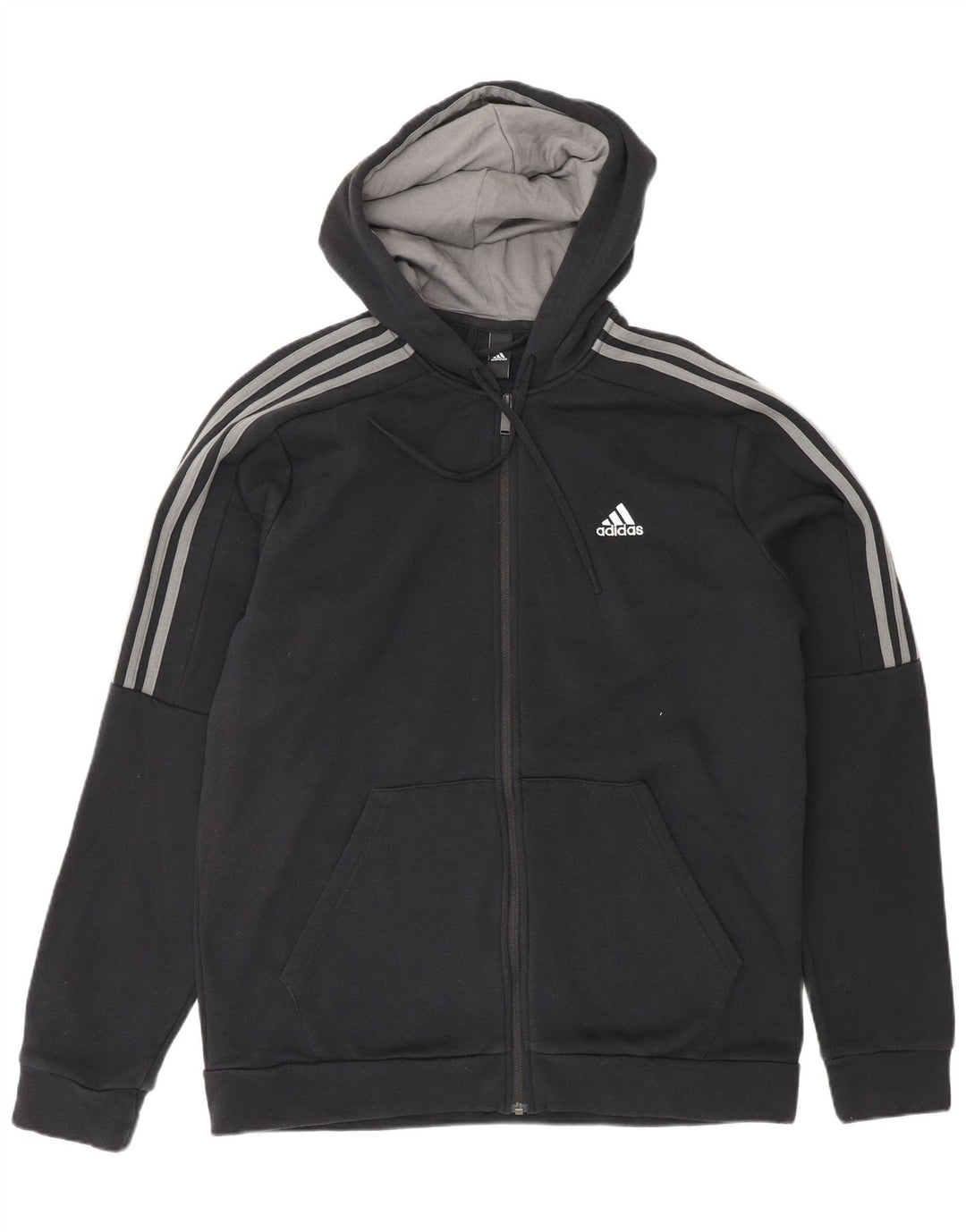 ADIDAS Mens Zip Hoodie Sweater Large Black Cotton