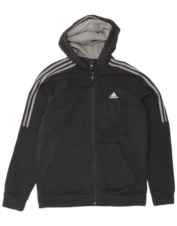 ADIDAS Mens Zip Hoodie Sweater Large Black Cotton