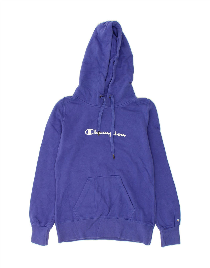 CHAMPION Womens Graphic Hoodie Jumper UK 10 Small Blue | Vintage Champion | Thrift | Second-Hand Champion | Used Clothing | Messina Hembry 