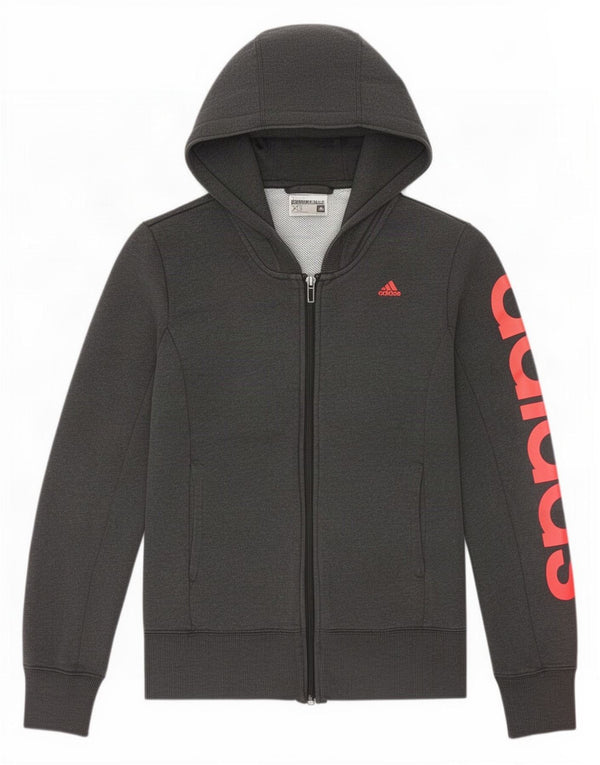 Adidas Womens Climalite Graphic Zip Hoodie Sweater UK 6 XS Grey Cotton