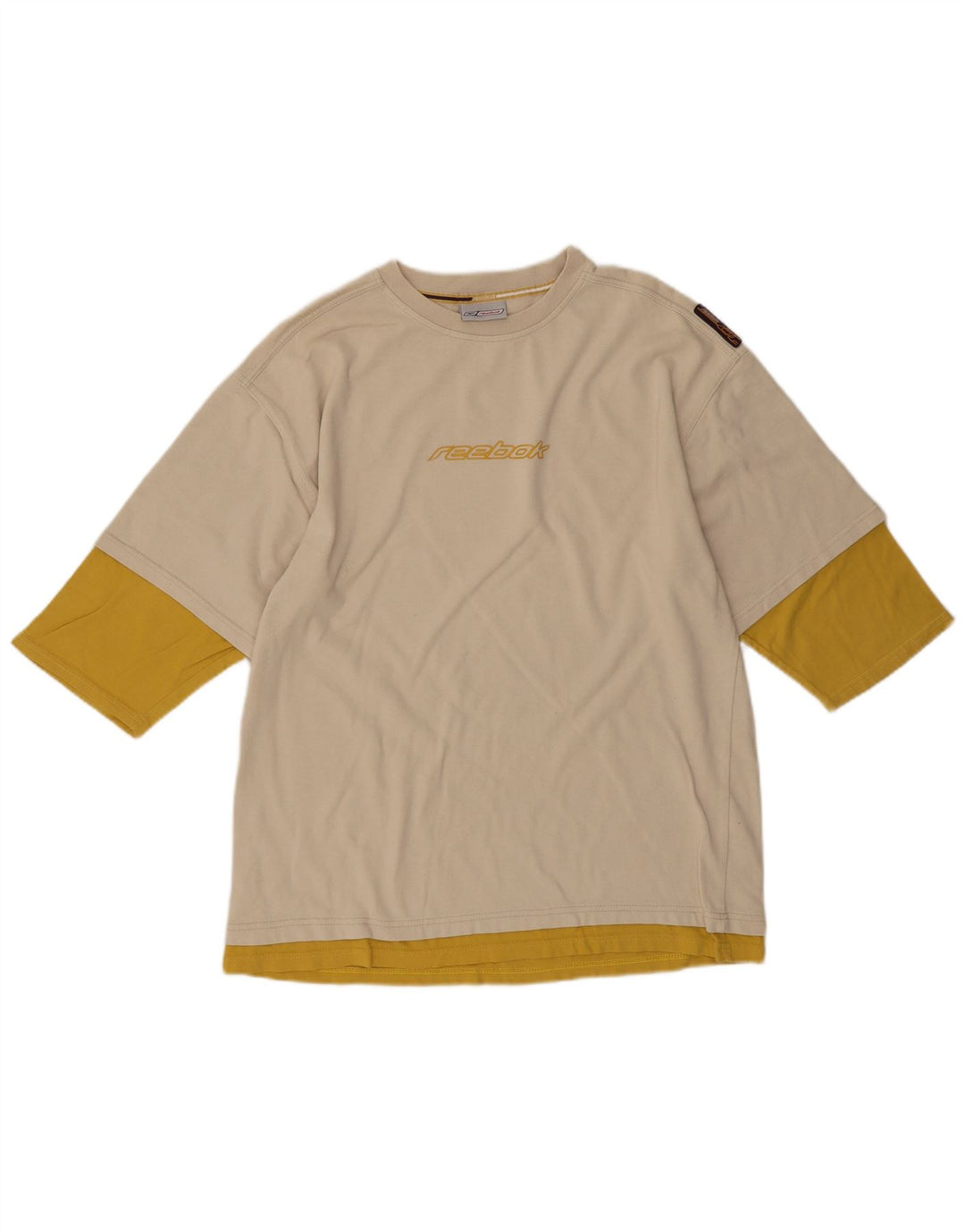 REEBOK Mens Graphic T-Shirt Top Medium Beige Colourblock