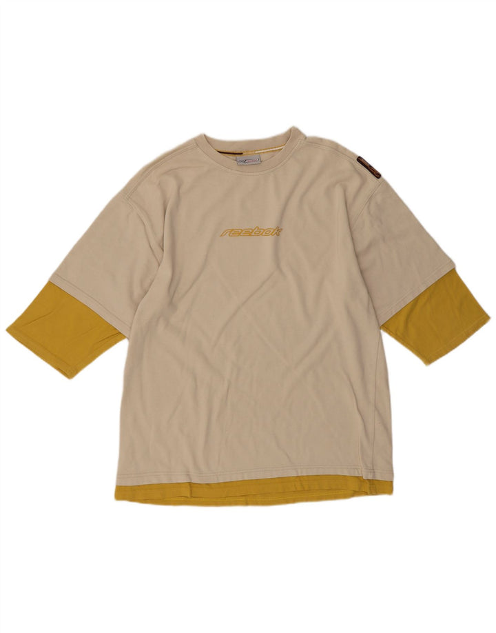 REEBOK Mens Graphic T-Shirt Top Medium Beige Colourblock