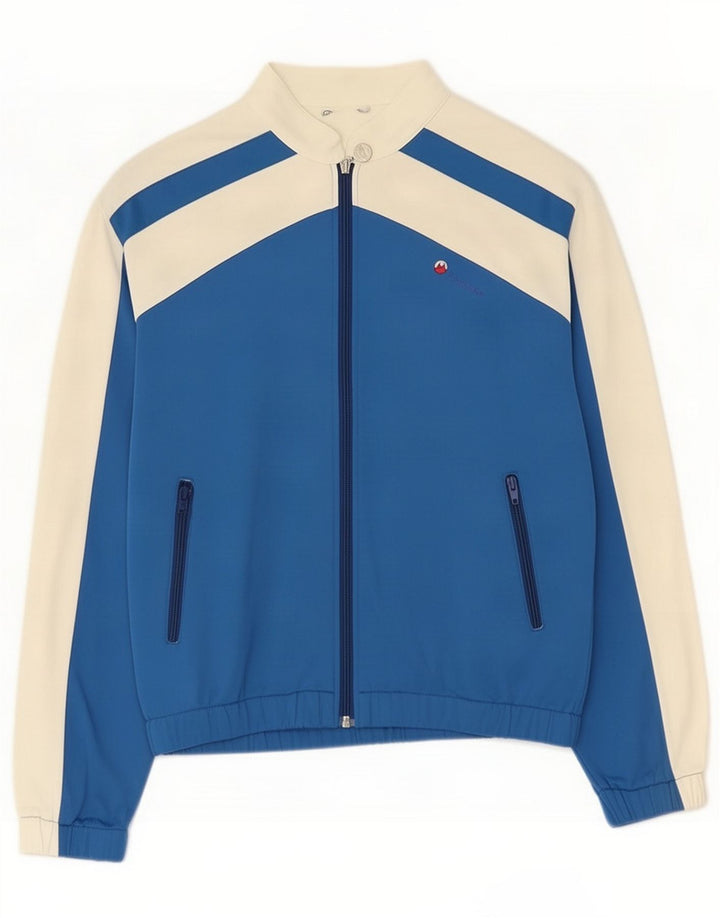 Vintage Mens Tracksuit Top Jacket Medium Blue Colourblock Polyamide