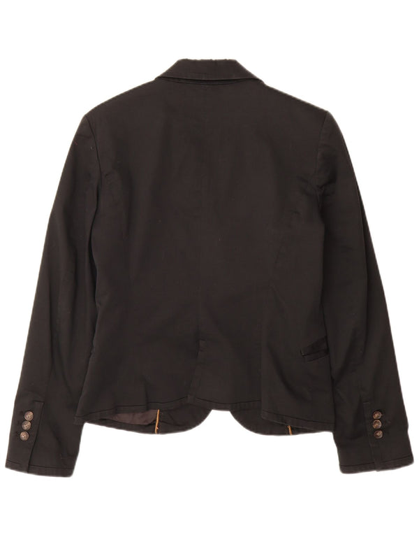 Zara Womens 2 Button Blazer Jacket UK 14 Large Black Cotton