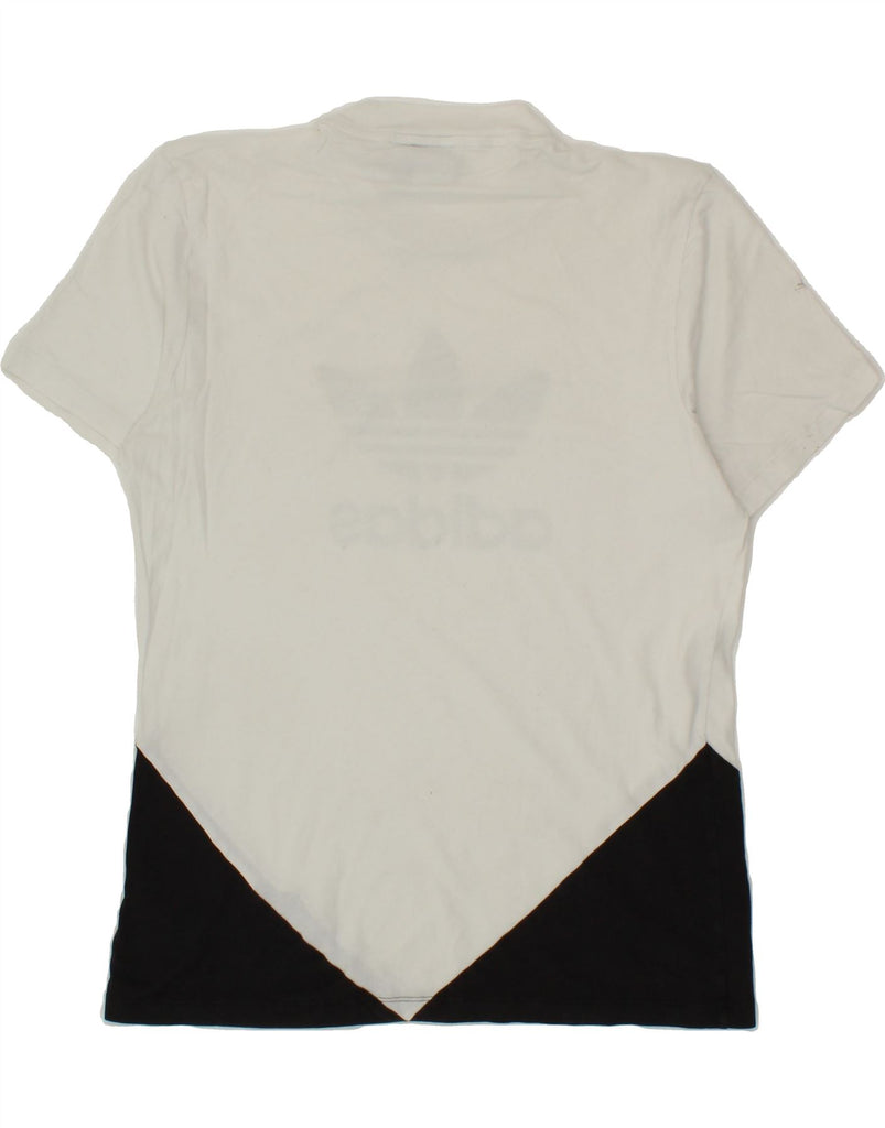 ADIDAS Womens Longline Graphic T-Shirt Top UK 10 Small  White Colourblock Vintage Adidas and Second-Hand Adidas from Messina Hembry 
