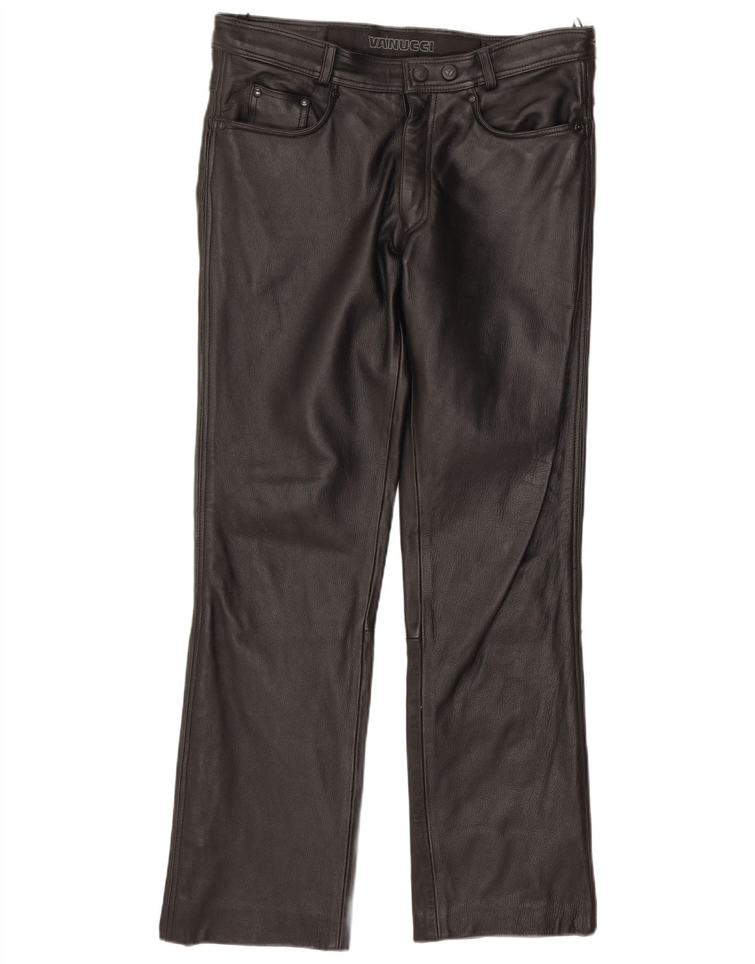 Vanucci Mens Straight Casual Trousers IT 50 Large W34 L31 Black Leather