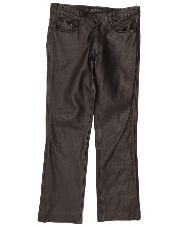 Vanucci Mens Straight Casual Trousers IT 50 Large W34 L31 Black Leather