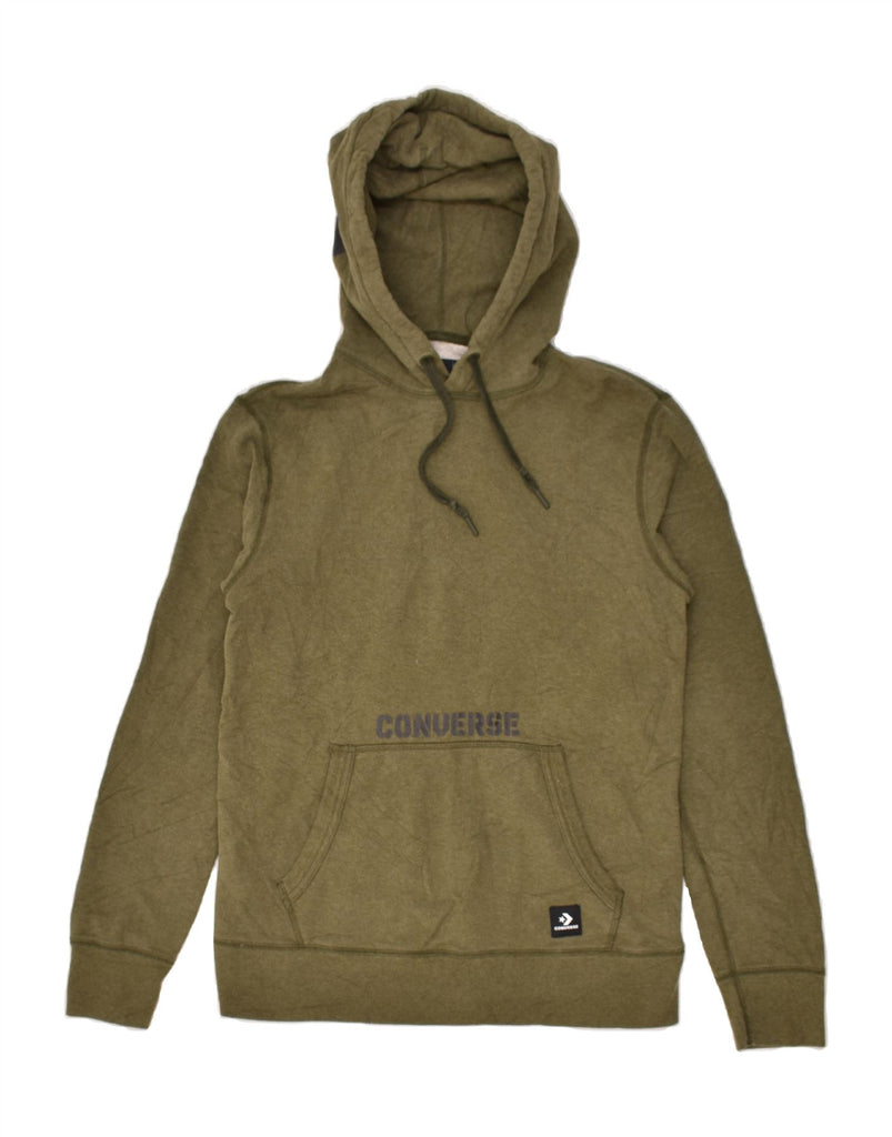 CONVERSE Mens Graphic Hoodie Jumper XS Khaki Cotton | Vintage Converse | Thrift | Second-Hand Converse | Used Clothing | Messina Hembry 