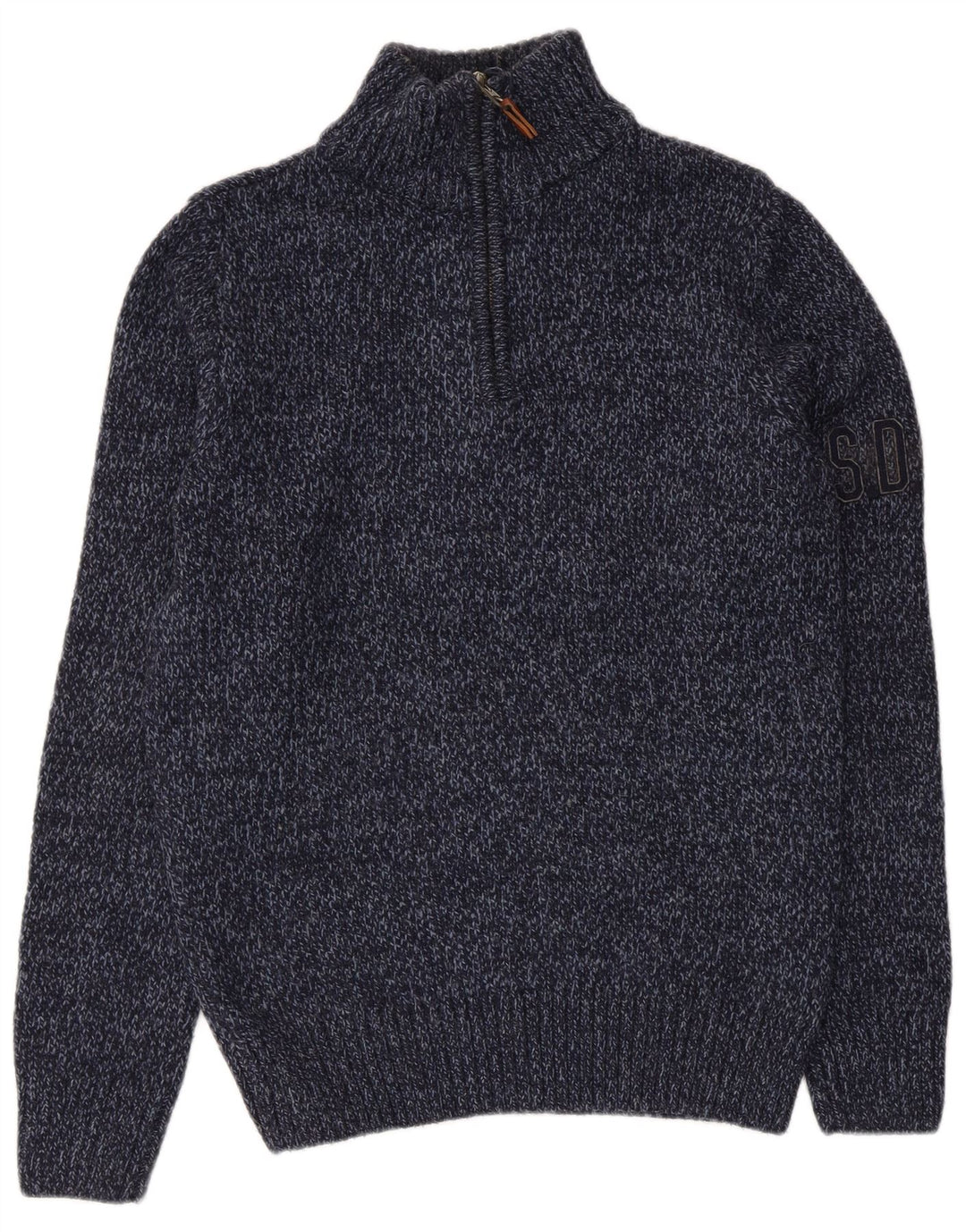 Superdry Womens Zip Neck Jumper Sweater UK 14 Medium Navy Blue Flecked