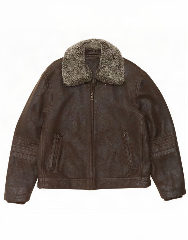 Stones Mens Bomber Jacket UK 42 XL Brown Polyester