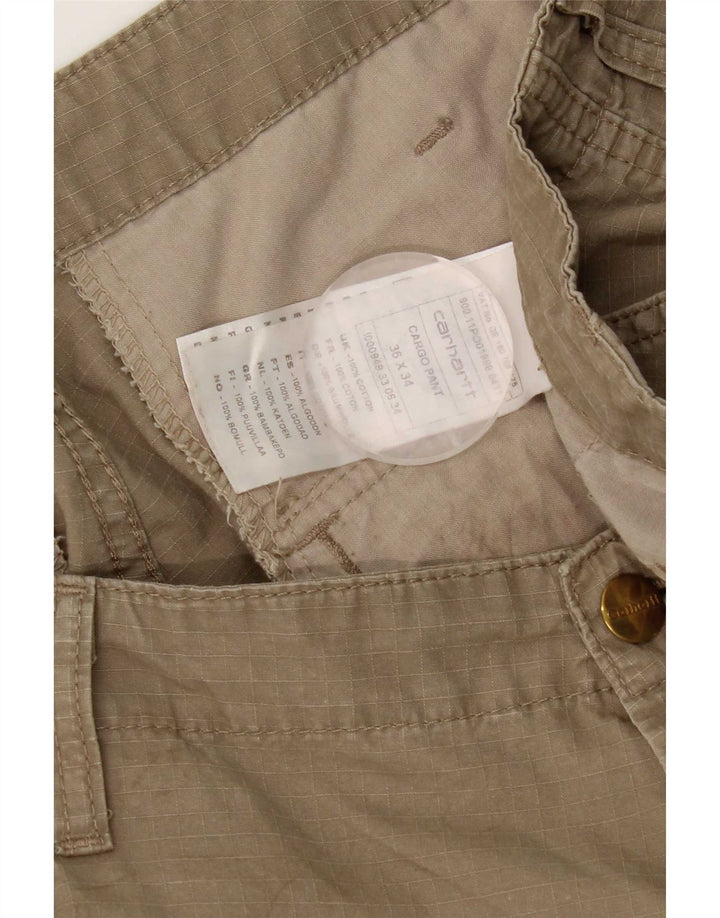 Carhartt Mens Cargo Capri Trousers W36 L20 Beige Cotton
