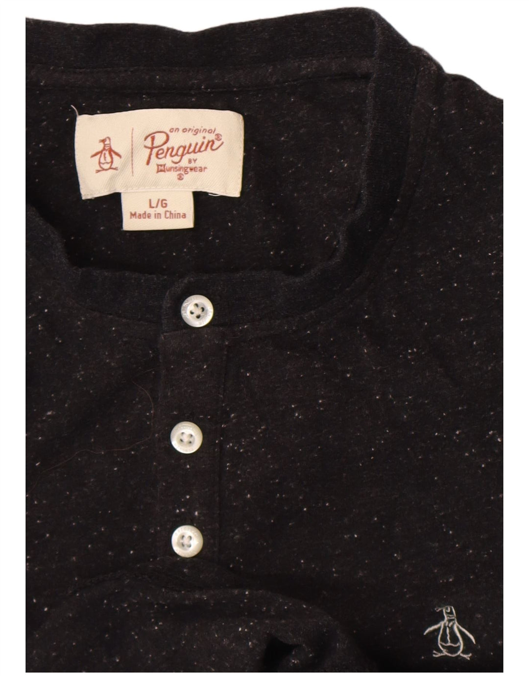 Penguin Mens Top Long Sleeve Large Black Flecked