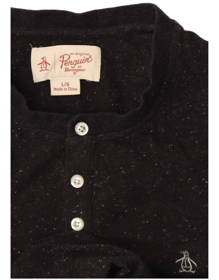 Penguin Mens Top Long Sleeve Large Black Flecked