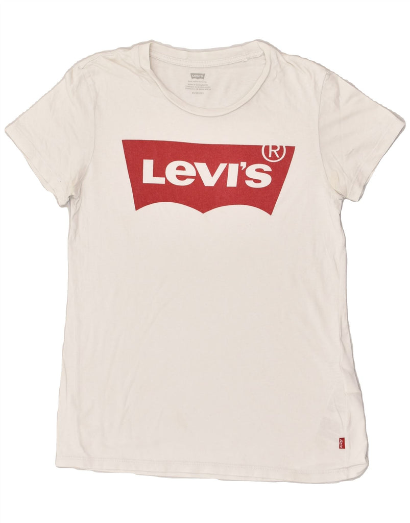 LEVI'S Womens Graphic T-Shirt Top UK 6 XS Off White Cotton | Vintage Levi's | Thrift | Second-Hand Levi's | Used Clothing | Messina Hembry 