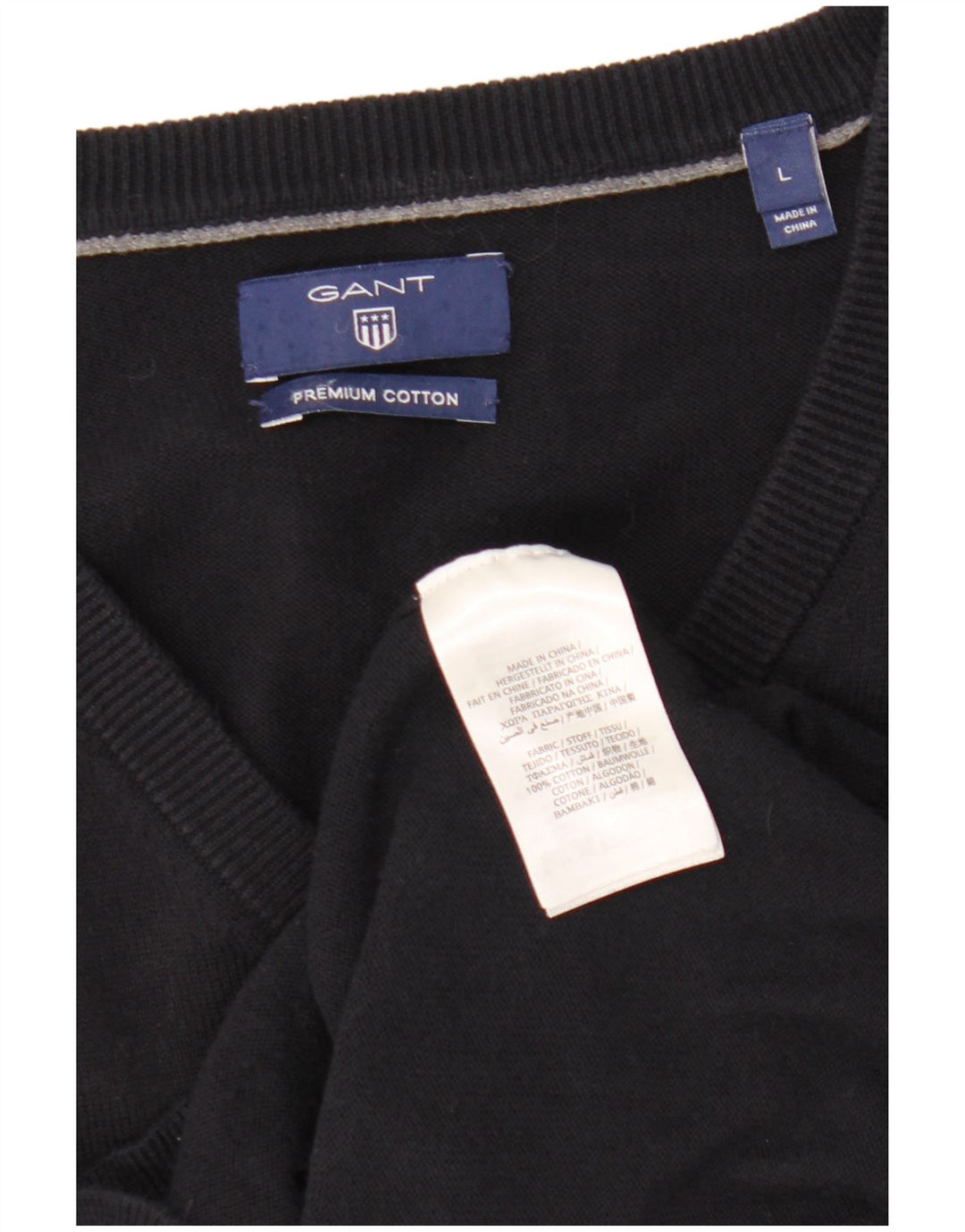 Gant Mens V-Neck Jumper Sweater Large Navy Blue Cotton