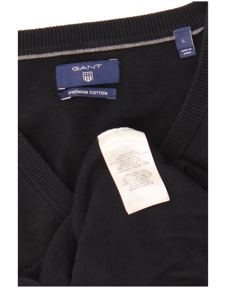 Gant Mens V-Neck Jumper Sweater Large Navy Blue Cotton