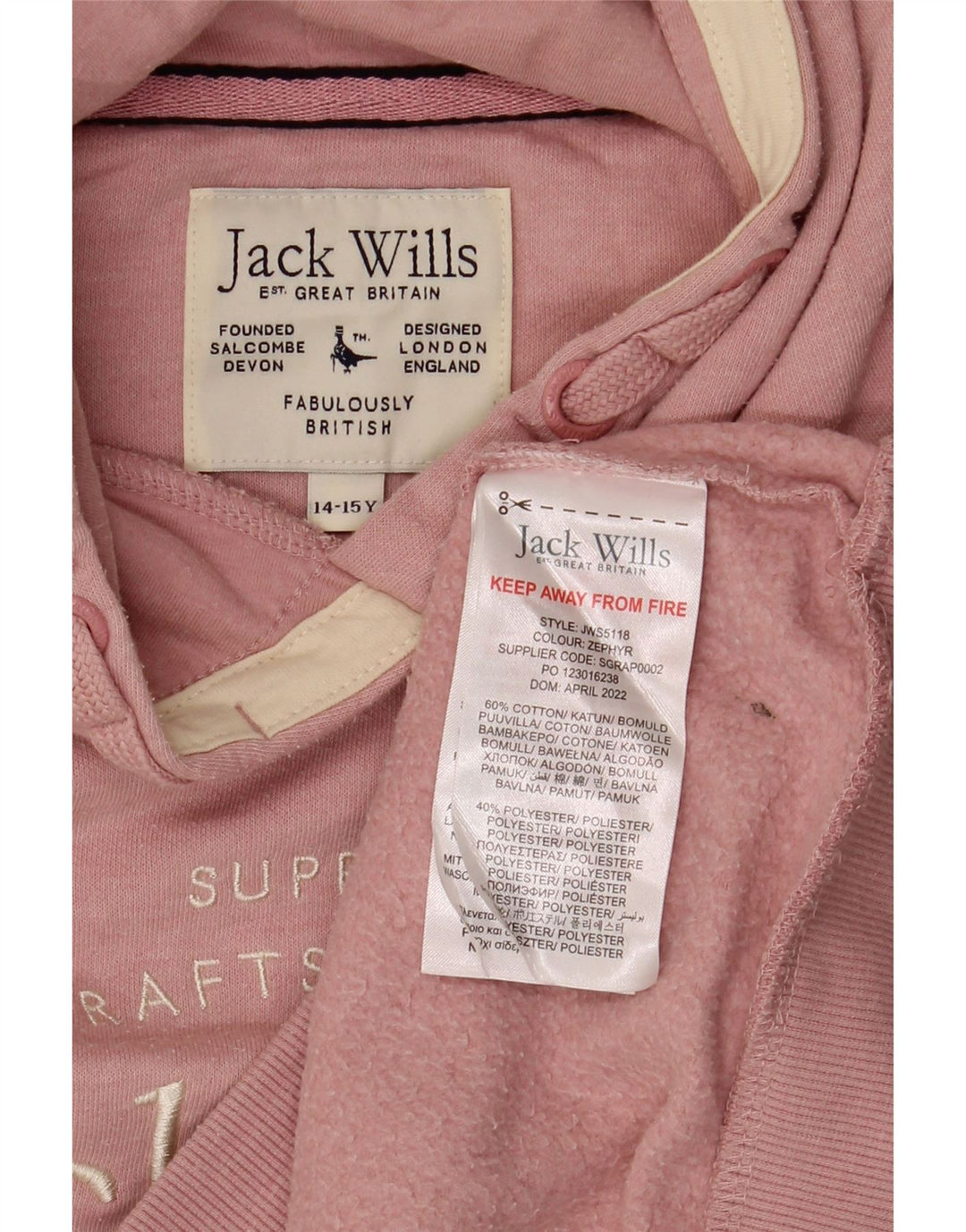 JACK WILLS Girls Graphic Hoodie Jumper 14-15 Years Pink Cotton