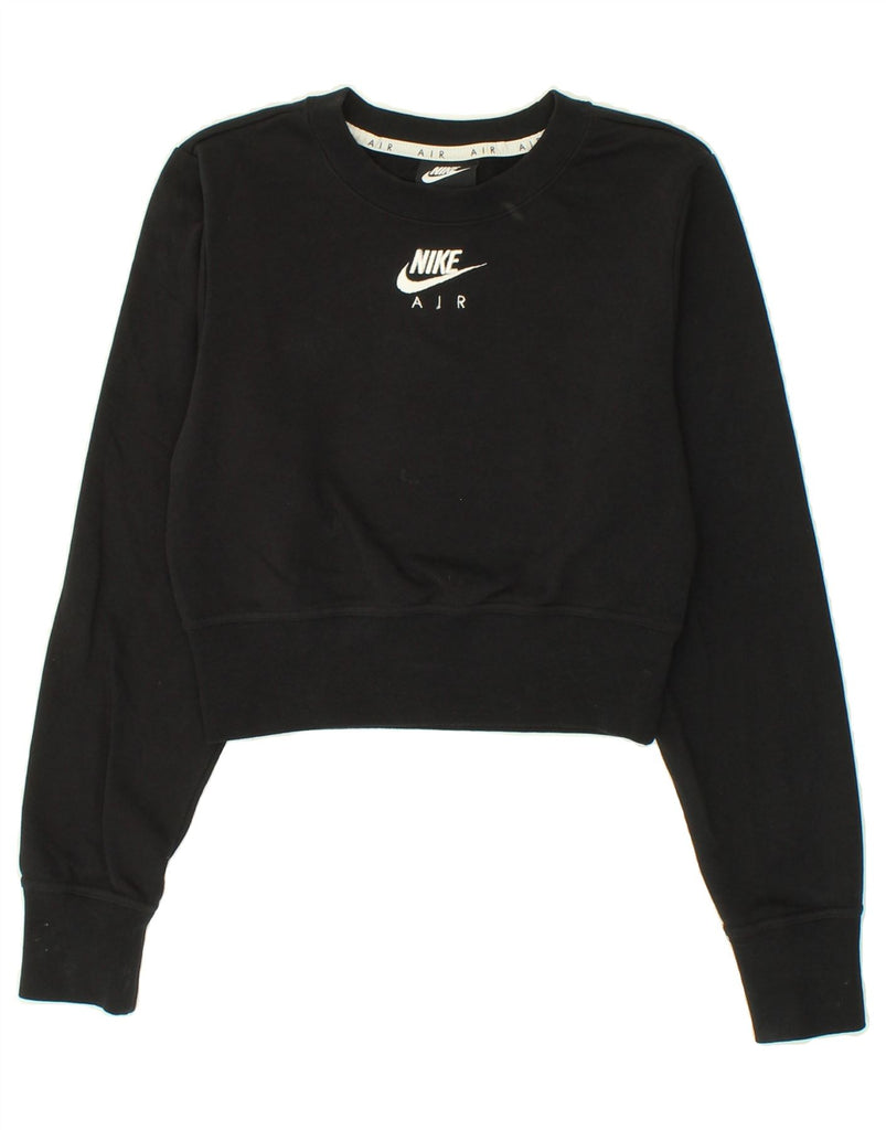 NIKE Womens Graphic Crop Sweatshirt Jumper UK 6 XS Black Cotton | Vintage Nike | Thrift | Second-Hand Nike | Used Clothing | Messina Hembry 