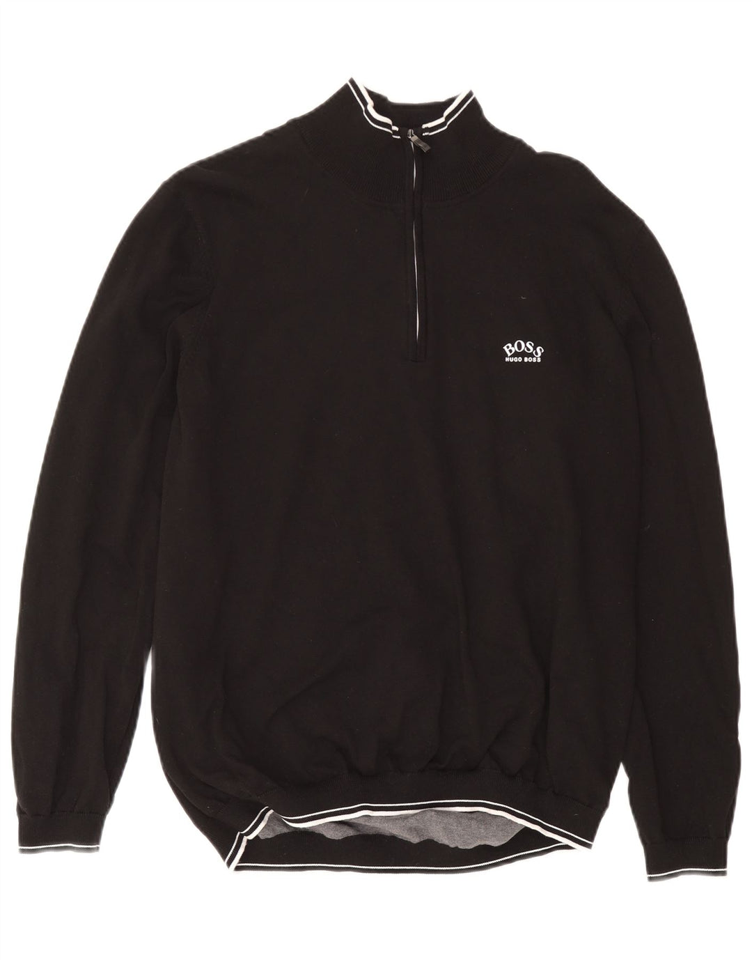 Hugo Boss Mens Zip Neck Jumper Sweater 2XL Black Cotton