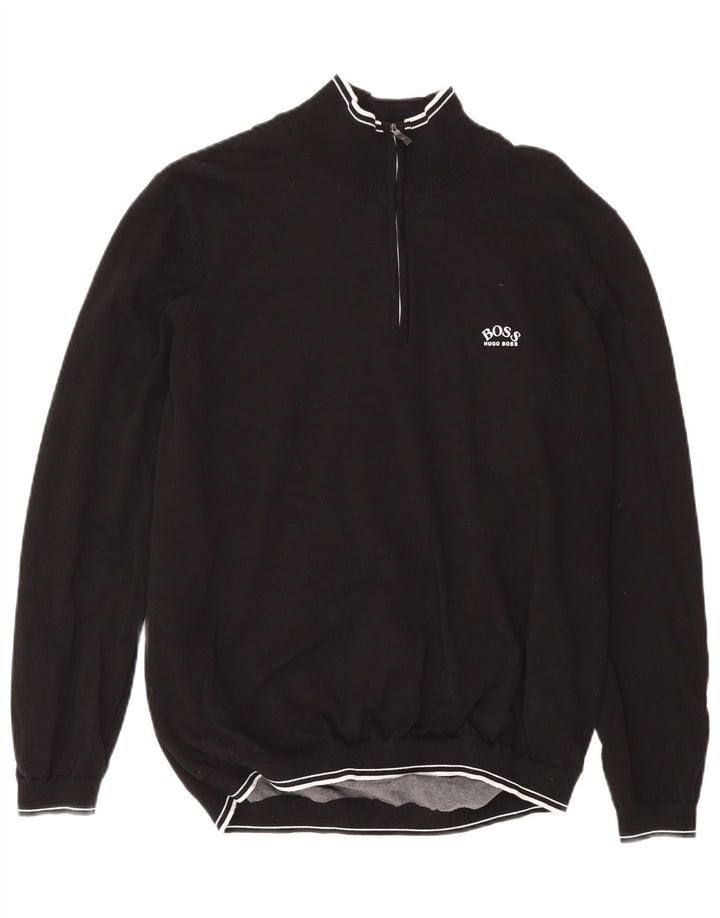 Hugo Boss Mens Zip Neck Jumper Sweater 2XL Black Cotton