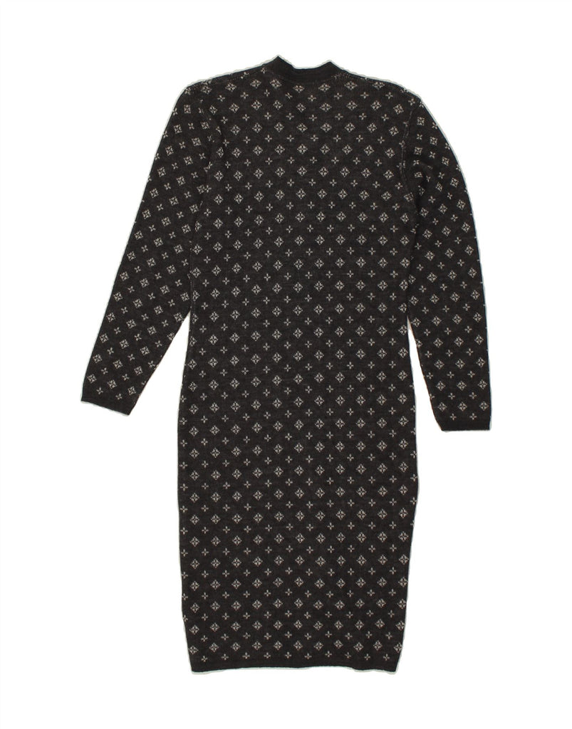 ELLE ERRE Womens Abstract Pattern Jumper Dress UK 12 Medium Grey Wool | Vintage Elle Erre | Thrift | Second-Hand Elle Erre | Used Clothing | Messina Hembry 