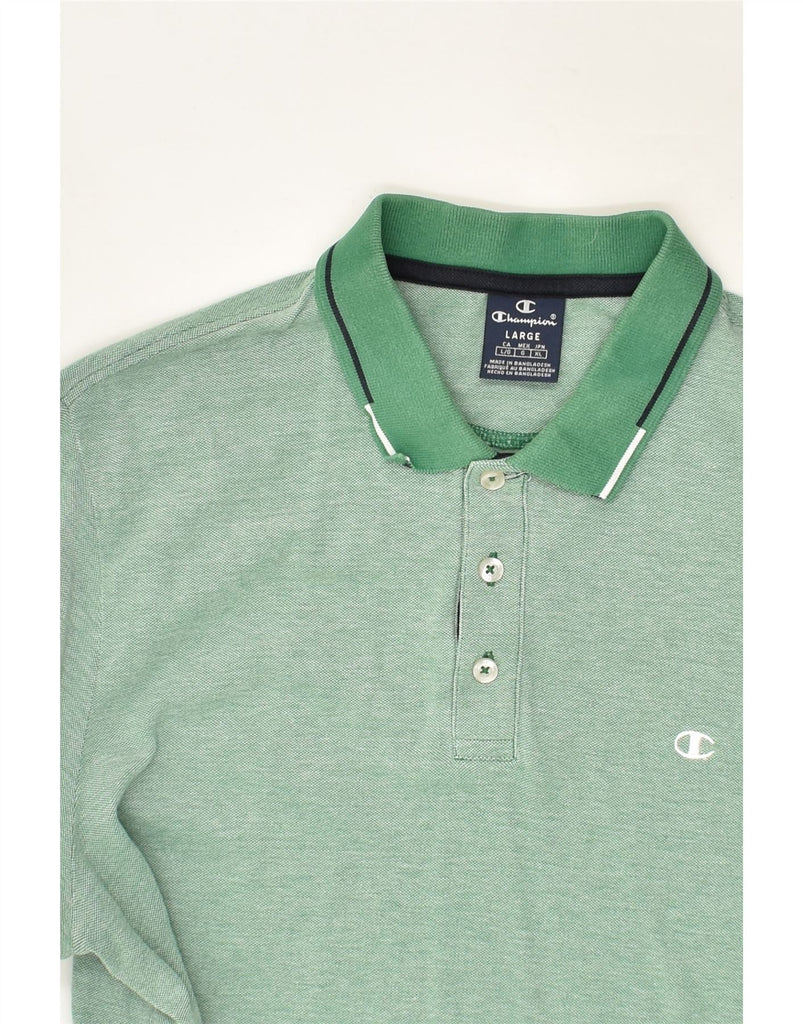 CHAMPION Mens Polo Shirt Large Green Cotton | Vintage Champion | Thrift | Second-Hand Champion | Used Clothing | Messina Hembry 