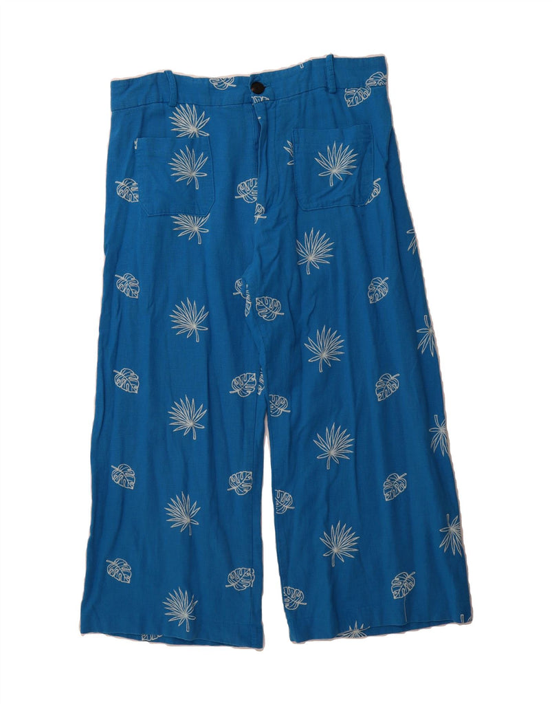 ZARA Womens Straight Cropped Trousers Large W30 L24 Blue Floral Viscose Vintage Zara and Second-Hand Zara from Messina Hembry 