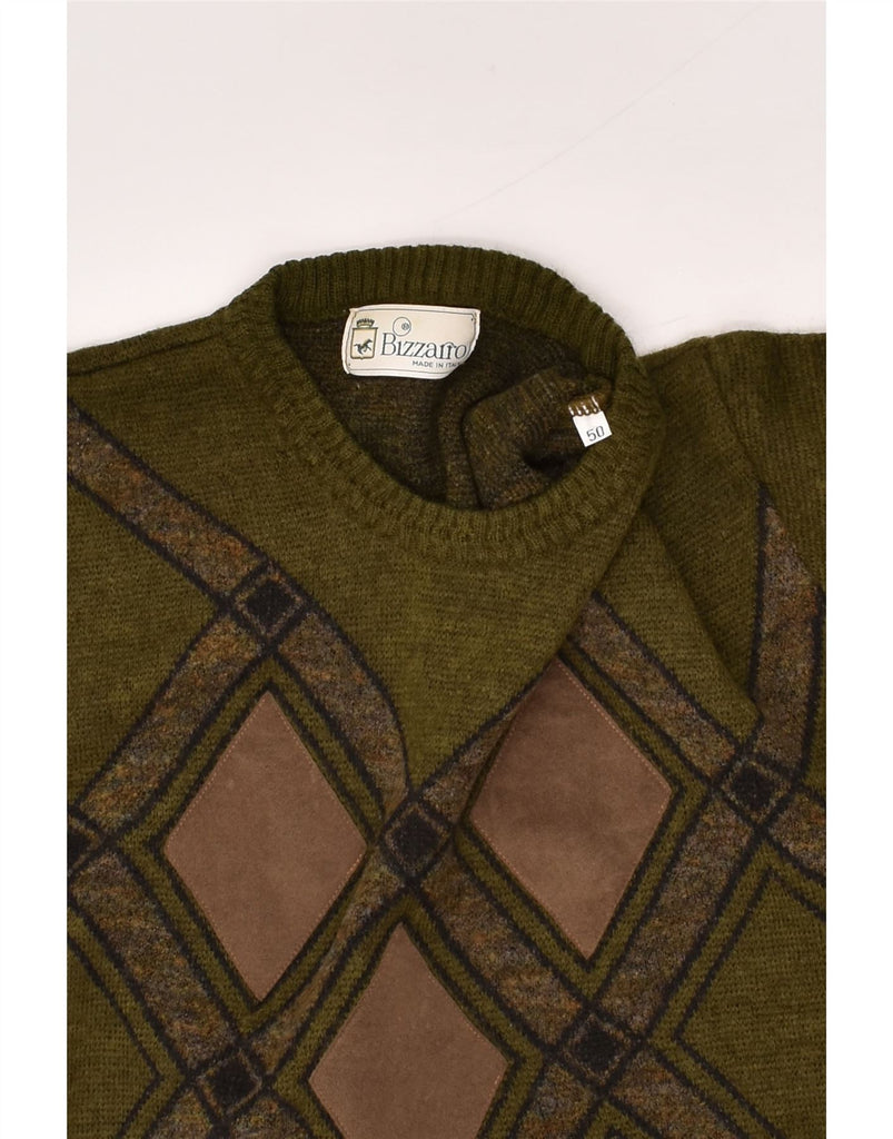 BIZZARRO Mens Crew Neck Jumper Sweater IT 50 Medium Khaki Argyle/Diamond | Vintage Bizzarro | Thrift | Second-Hand Bizzarro | Used Clothing | Messina Hembry 