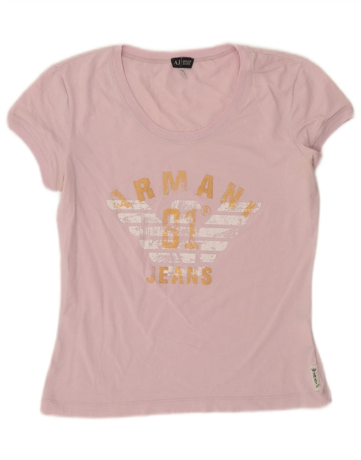 Armani Jeans Womens Graphic T-Shirt Top IT 42 Medium Pink Cotton
