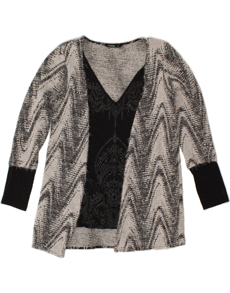 DESIGUAL Womens Cardigan Sweater UK 18 XL Grey Chevron Cotton | Vintage Desigual | Thrift | Second-Hand Desigual | Used Clothing | Messina Hembry 