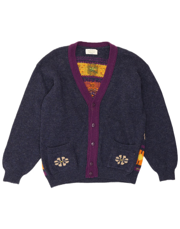 Benetton Womens Cardigan Sweater UK 14 Medium Navy Blue Geometric Retro