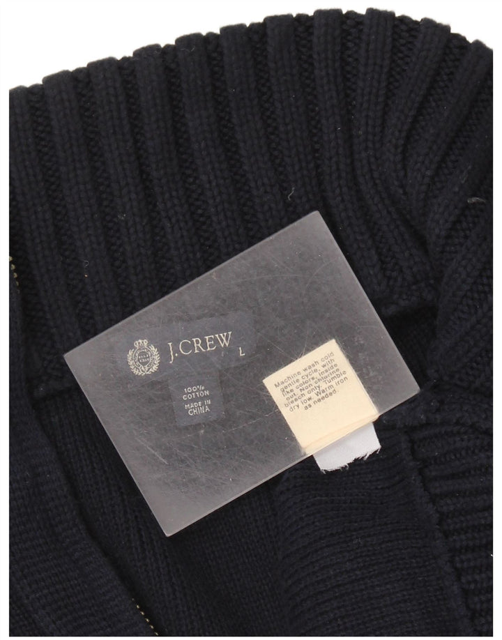 J. CREW Mens Zip Neck Jumper Sweater Large Navy Blue Cotton