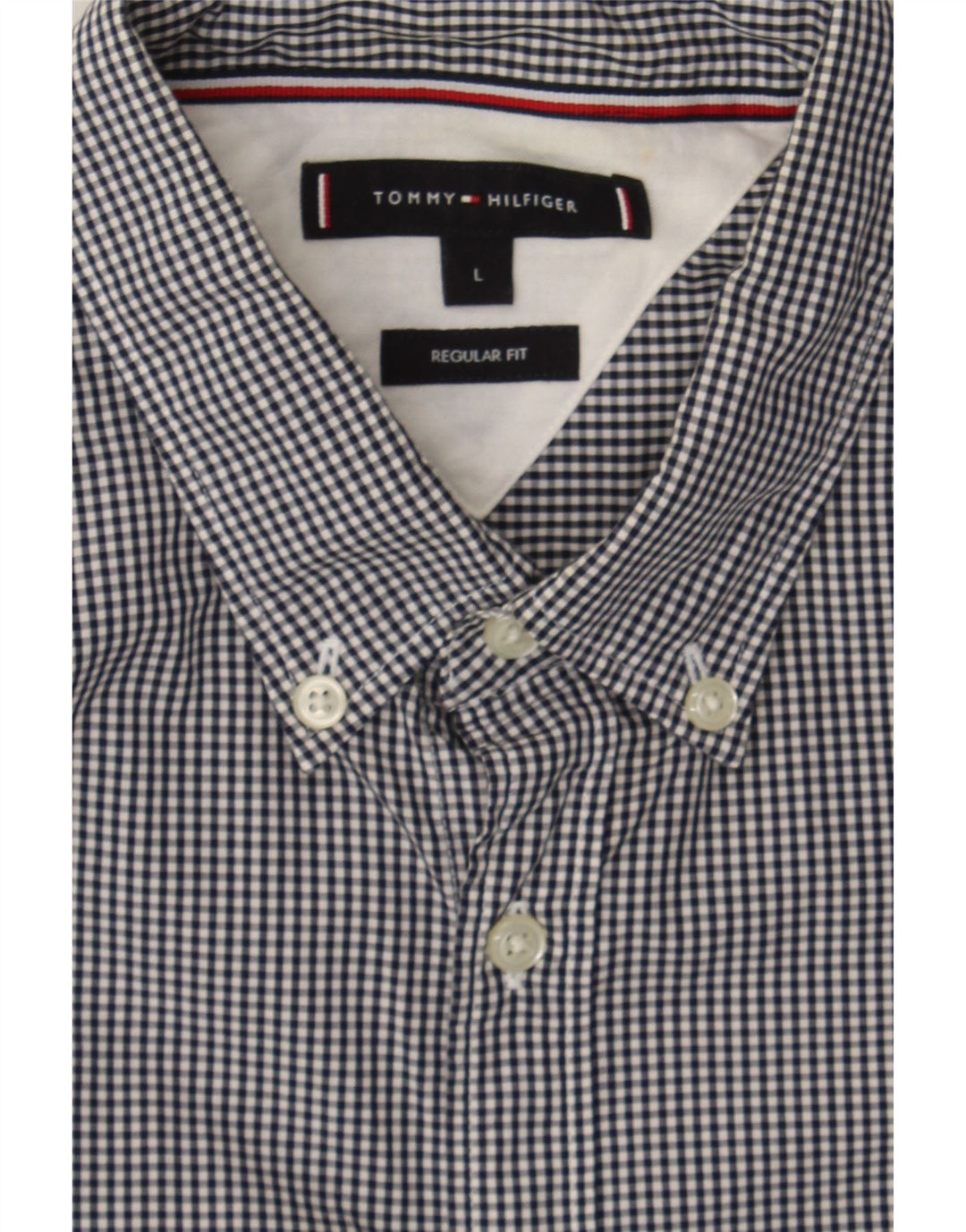 TOMMY HILFIGER Mens Regular Fit Shirt Large Blue Gingham Cotton Vintage Tommy Hilfiger and Second-Hand Tommy Hilfiger from Messina Hembry 
