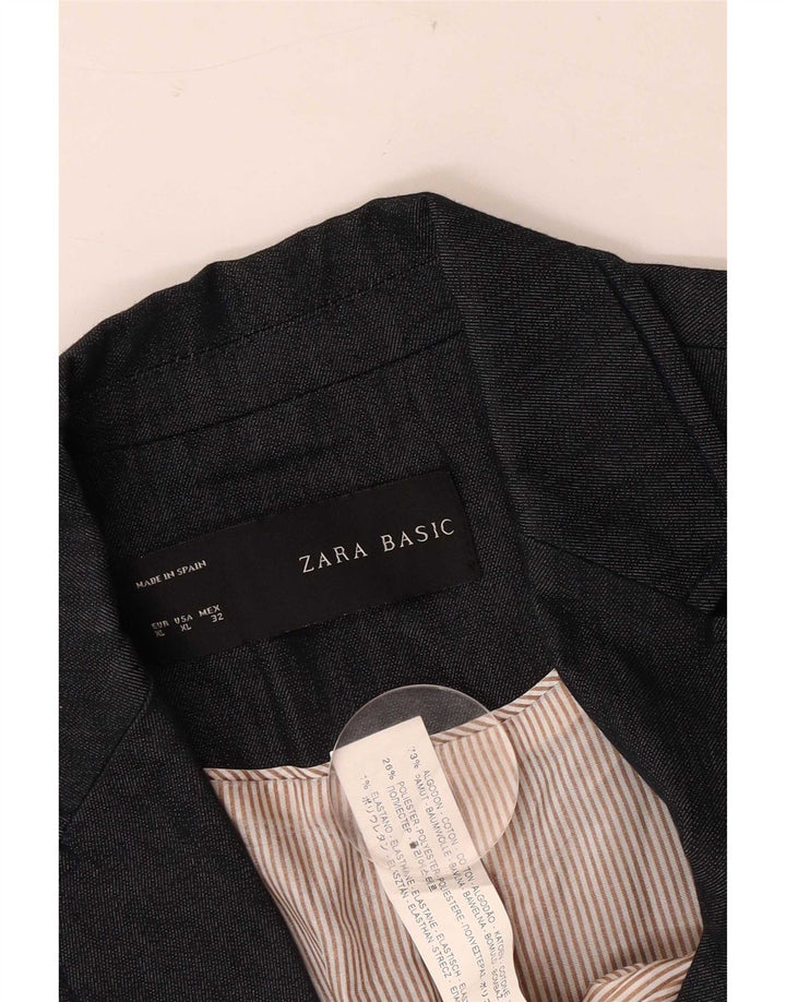 Zara Womens 1 Button Blazer Jacket UK 18 XL Navy Blue Cotton