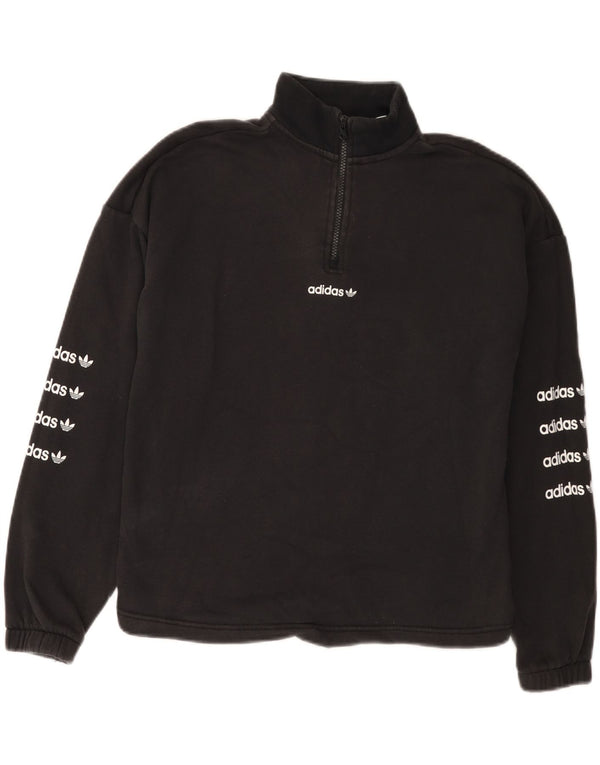 Adidas Womens Oversized Graphic Zip Neck Hoodie Jumper UK 8 Small Black